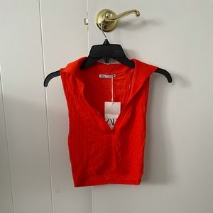 ZARA COLLARED CROP TANK S NWT